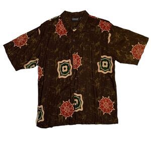 Anxious Men's Size L Short Sleeve Button Up Hawaiian Adult Shirt 100% Rayon